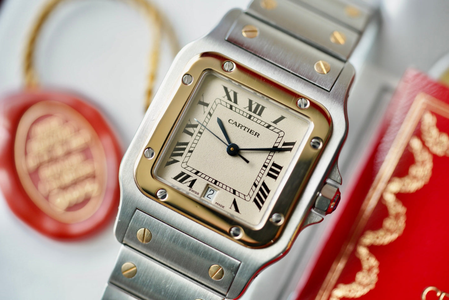 (187901) 1990s Cartier Santos Galbée Ivory/Cream Dial Quartz