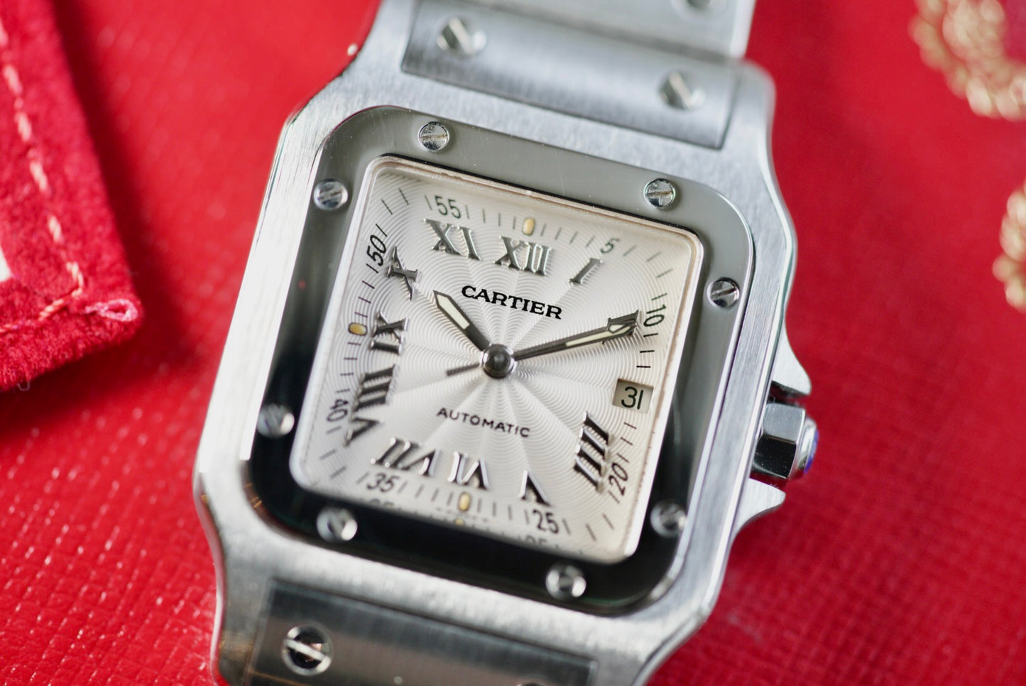 (2319) Cartier Santos Galbée 29x41mm Guilloché Dial Automatic