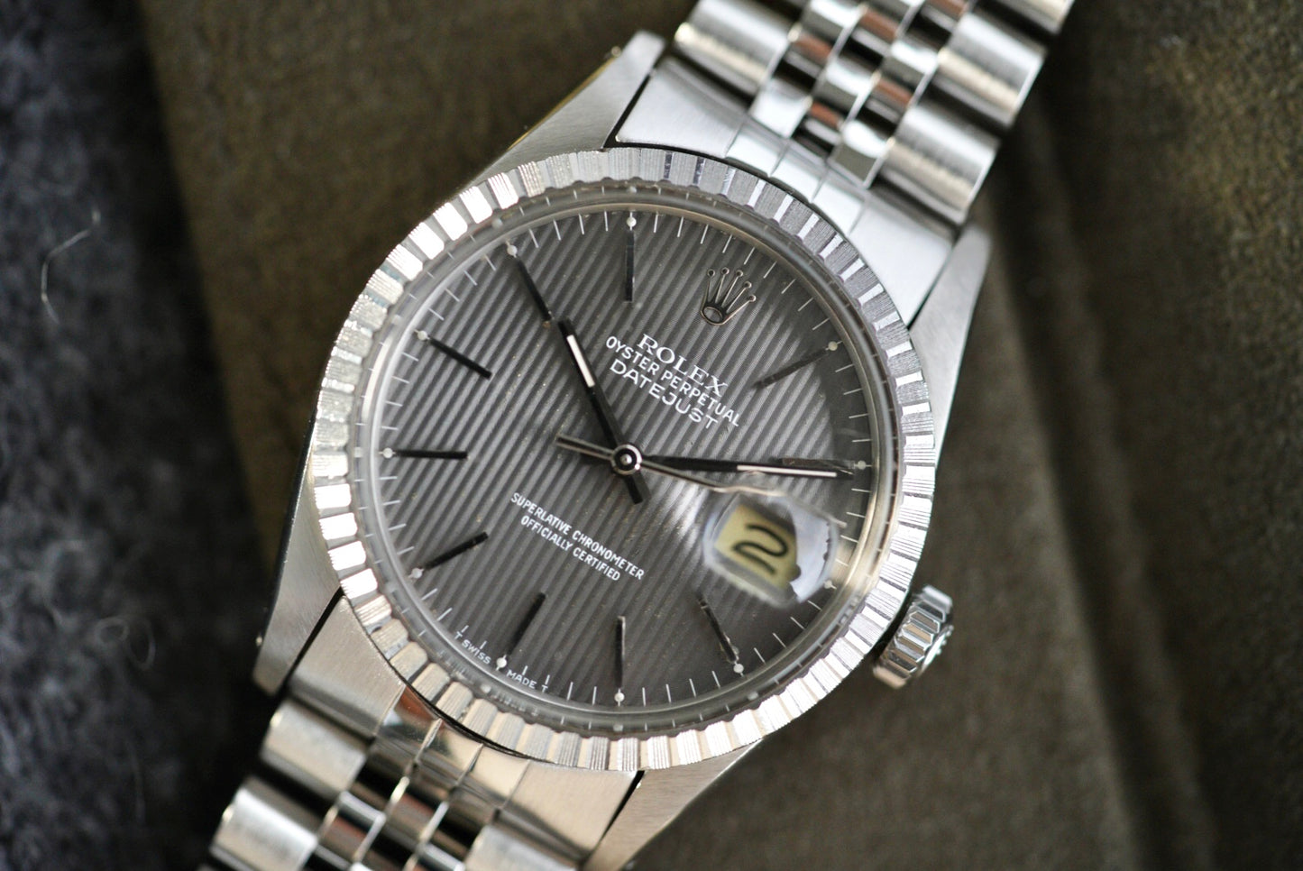 (16030) 1980 Rolex Datejust Grey Tapestry Dial 36mm
