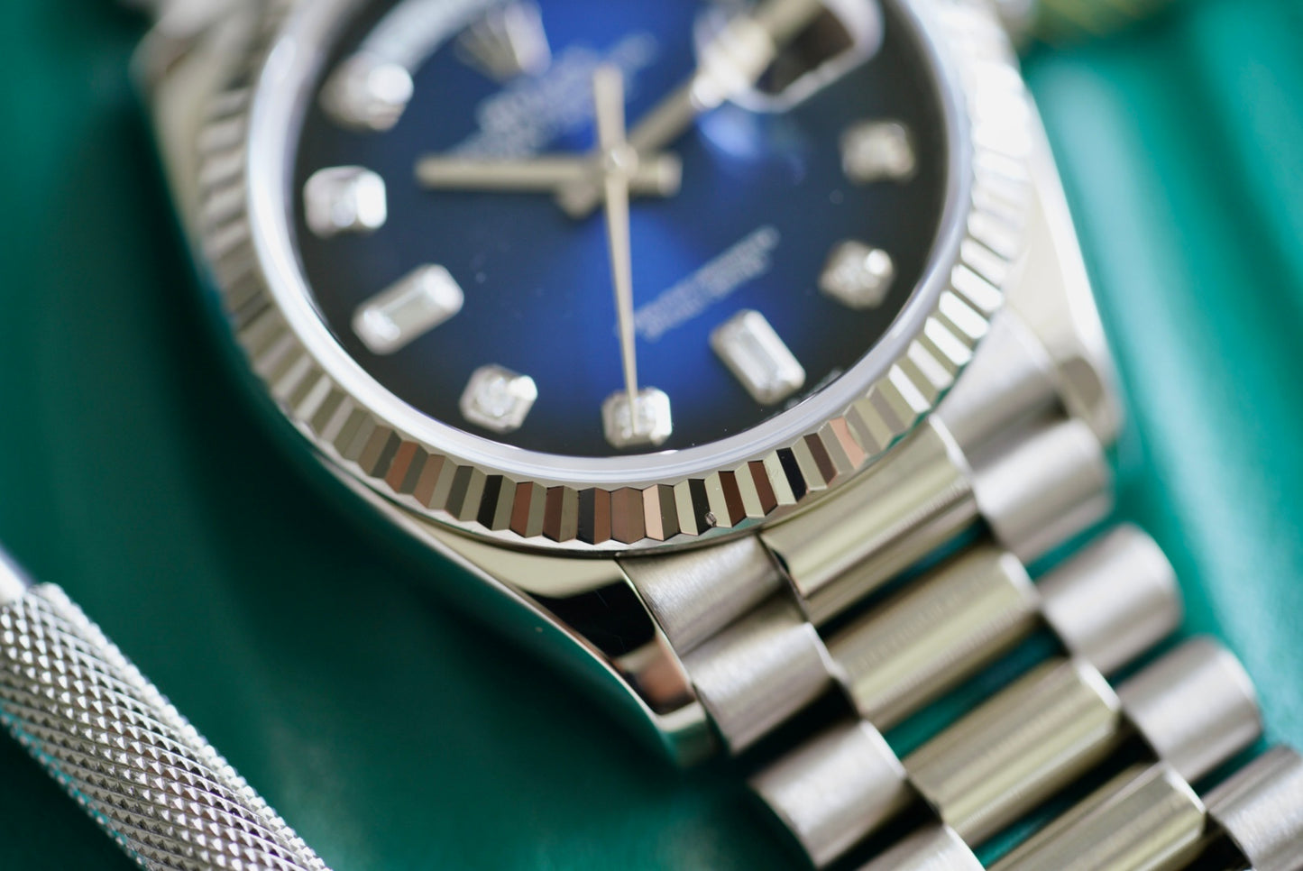 (128239) 2023 Rolex Day-Date Blue Ombrè Baguette Dial 36mm