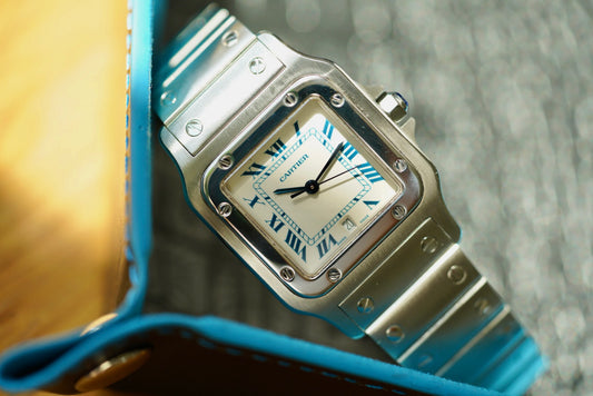(1564) Cartier Santos Galbée Cream Dial Blue Roman Numerals