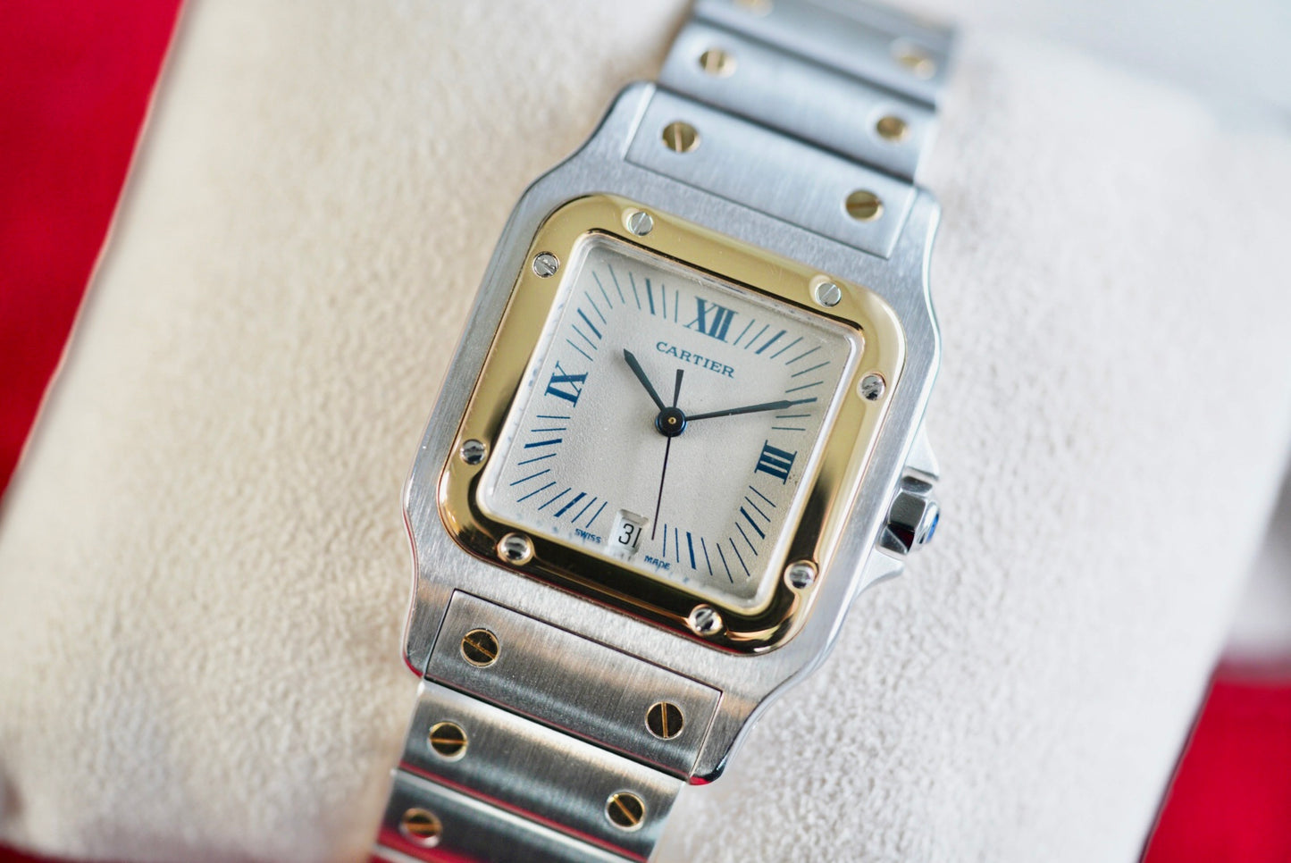 (187901) Cartier Santos Galbée Radial Blue Roman Dial 29x41mm