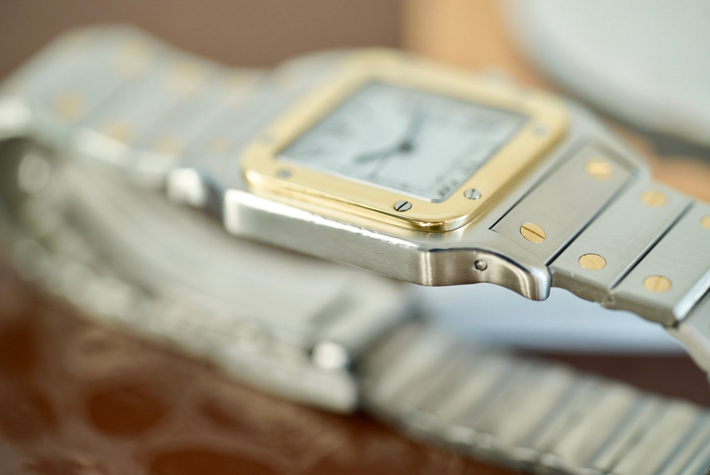 (2961) Cartier Santos Carrée Two-Tone White Dial