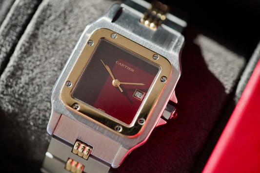 (2961) Cartier Santos Carrée Burgundy Godron