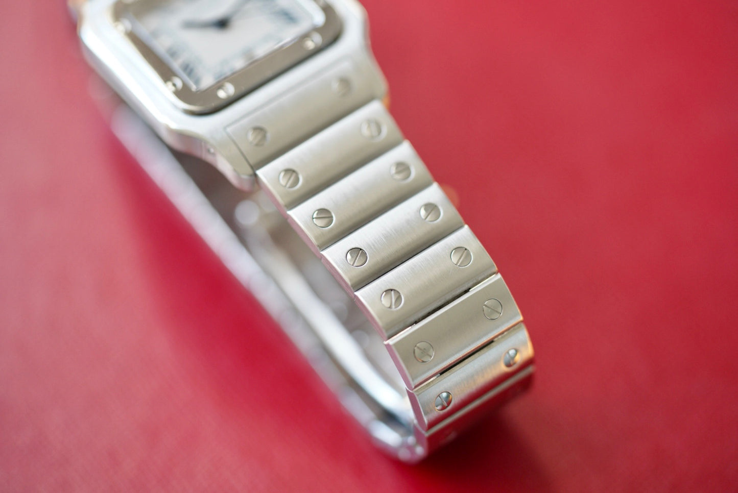 (1564) Cartier Santos Galbée Quartz Cream/Blue Roman Numeral Dial