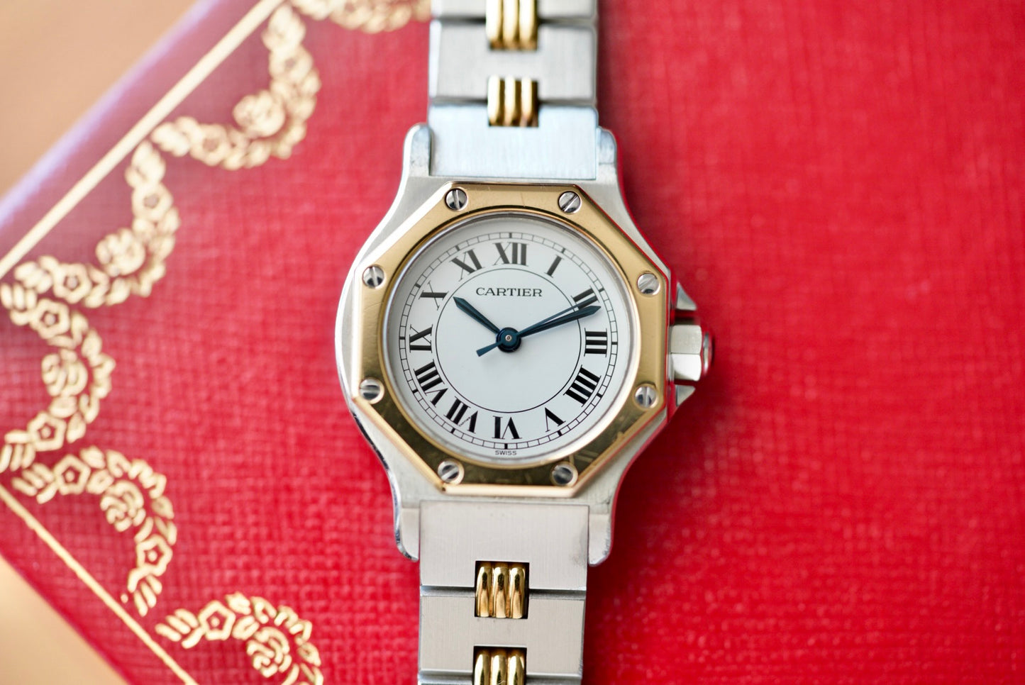 (0907) 1980s Cartier Santos Octagon Godron 24mm Automatic