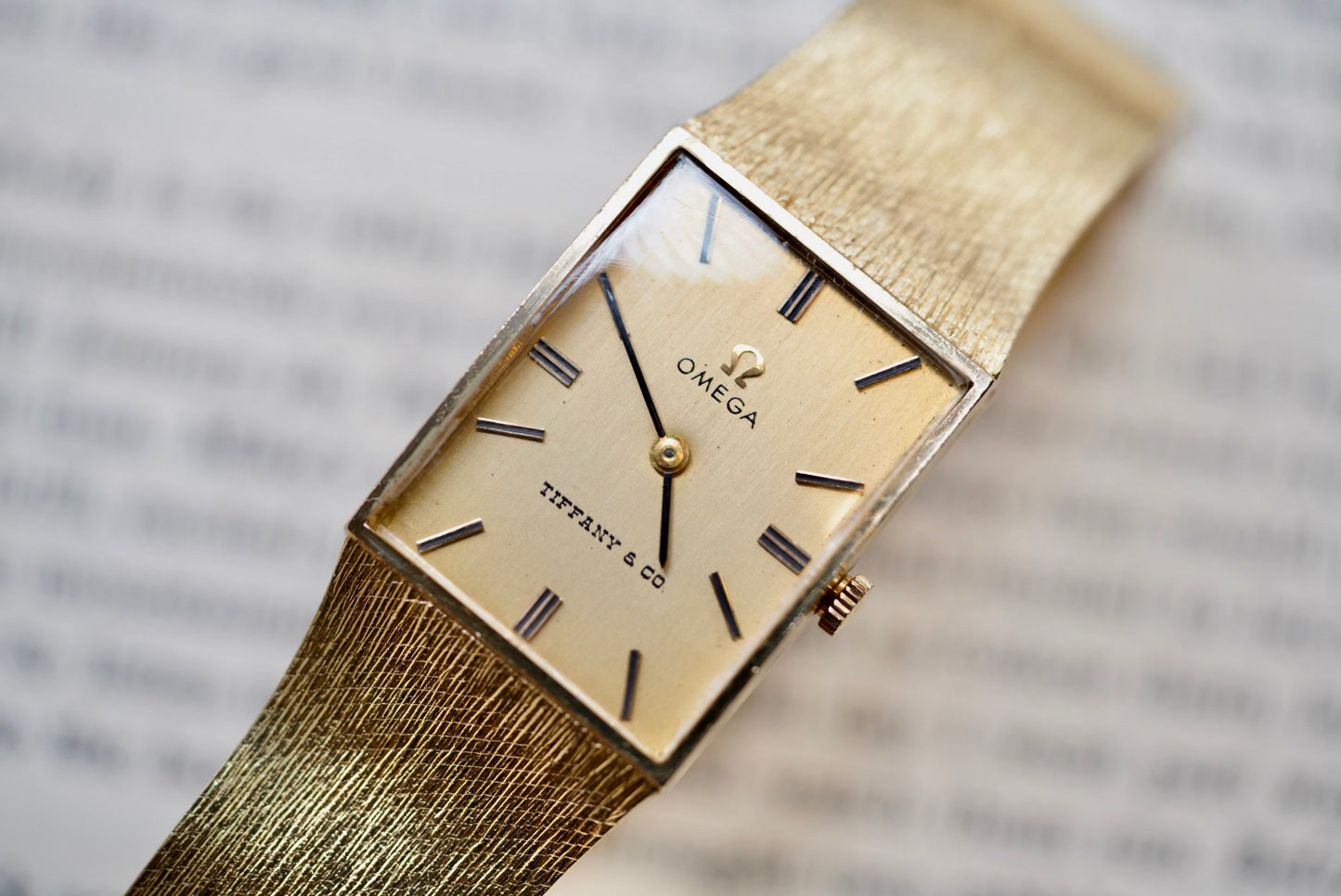 Omega x Tiffany & Co. Rectangular 14K Gold Dress Watch (Circa 1960s) 27mm