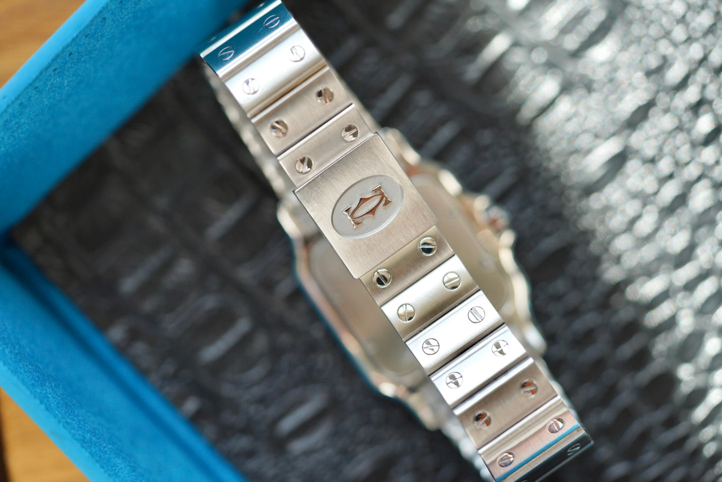 (1564) Cartier Santos Galbée Cream Dial Blue Roman Numerals