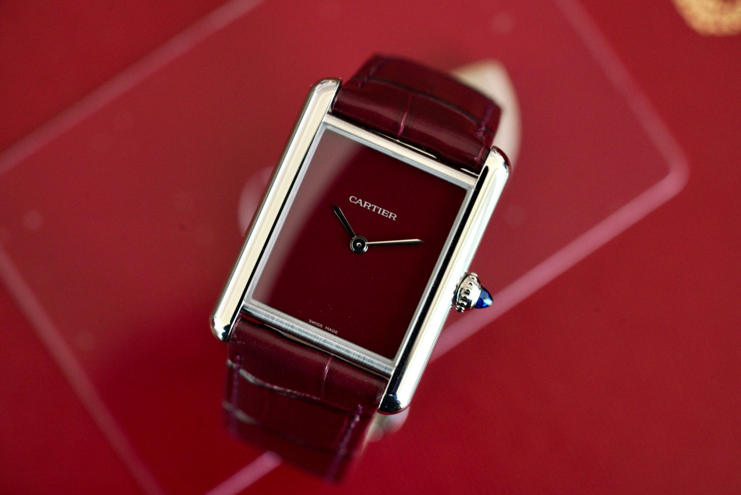 (WSTA0054) 2021 Cartier Tank Must Burgundy Large