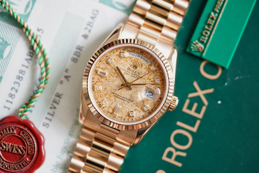 (118238) Rolex Day-Date 36mm Silver Tropical Diamond Dial