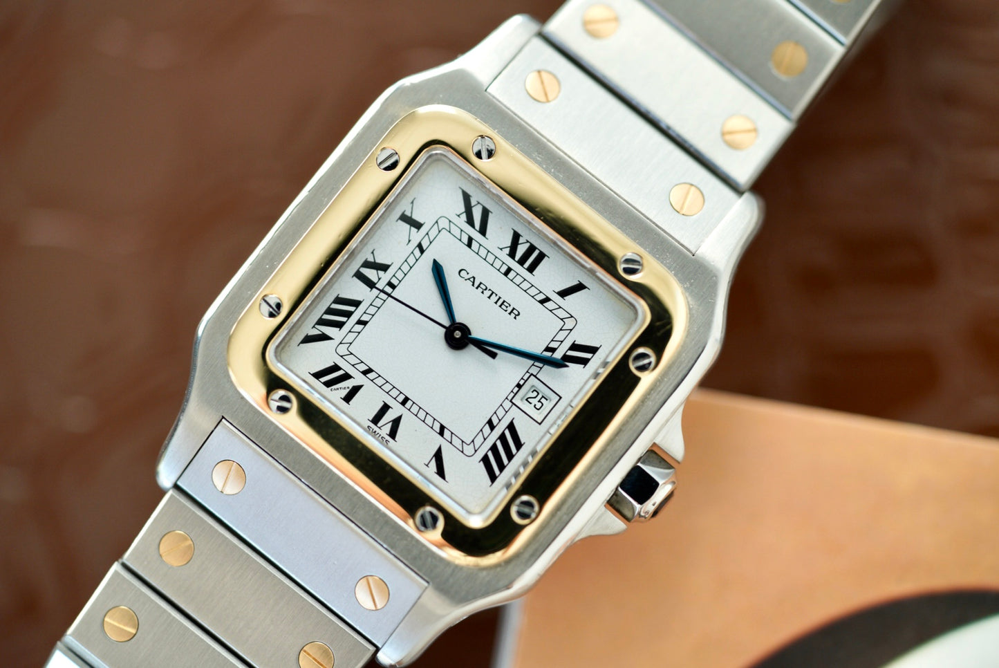 (2961) Cartier Santos Carrée Two-Tone White Dial