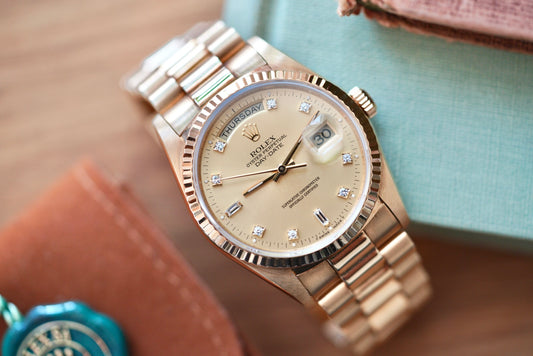 (18238) 1989 Rolex Day-Date 36mm Factory Champagne Diamond Dial