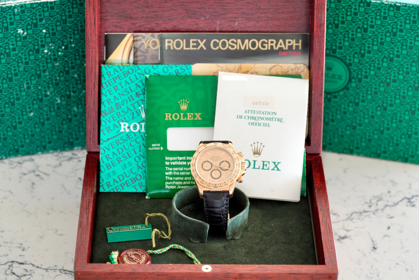 (16518) 1991 Rolex Daytona Zenith 18K Yellow Gold Champagne Dial “Inverted 6” 40mm