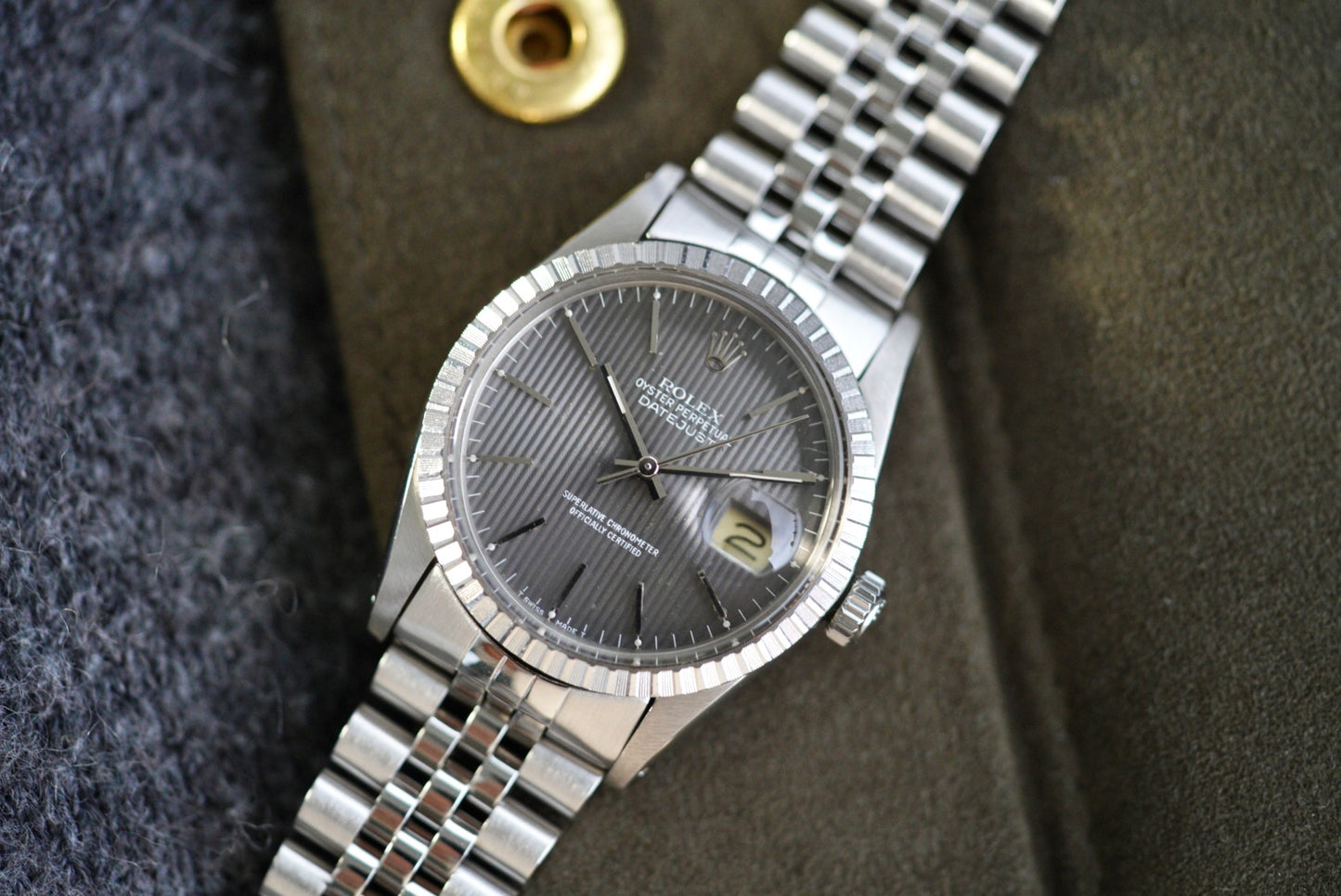 (16030) 1980 Rolex Datejust Grey Tapestry Dial 36mm