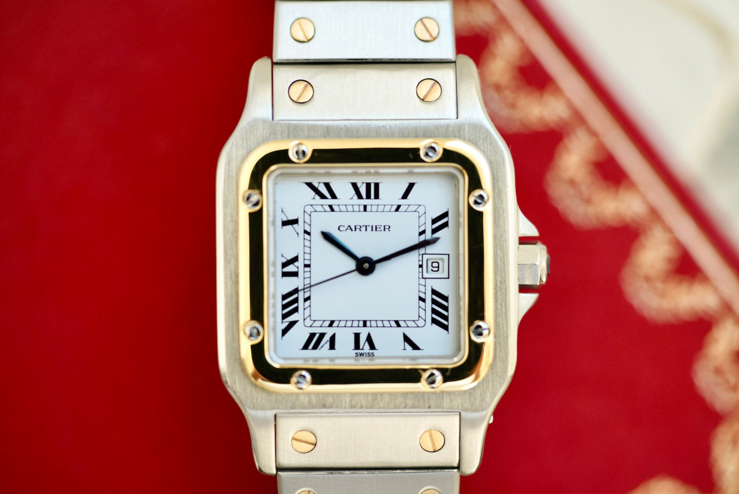 (2961) Cartier Santos Carrée Two-Tone White Dial Automatic