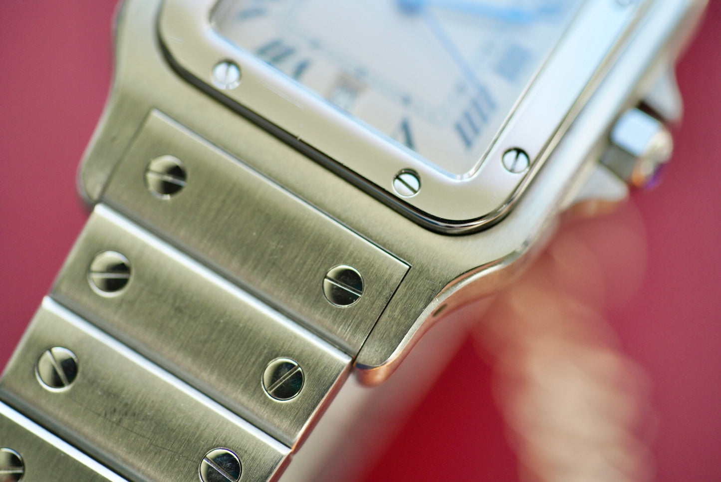 (1564) Cartier Santos Galbée Quartz Cream/Blue Roman Numeral Dial