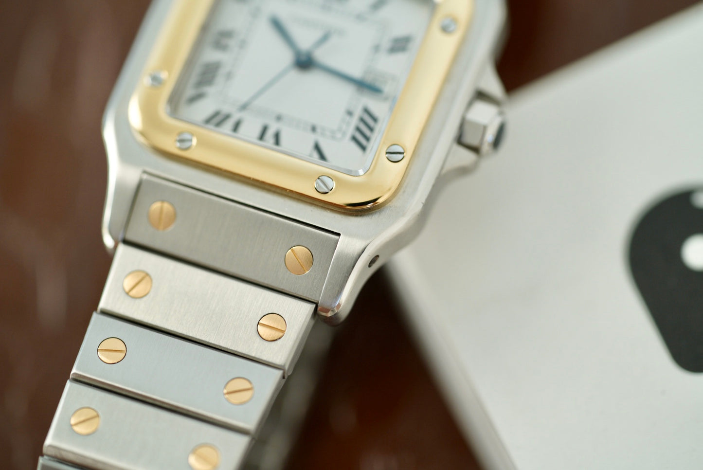 (2961) Cartier Santos Carrée Two-Tone White Dial