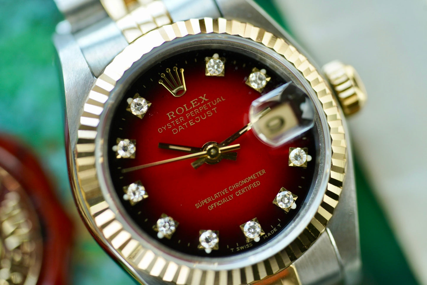 (69173) 1991 Rolex Datejust 26mm Factory “Red Vignette” Diamond Dial