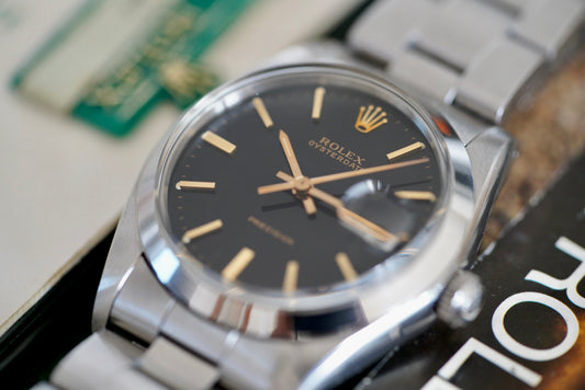 (6694) 1985 Rolex Oysterdate 34mm Black Dial Gold Markers