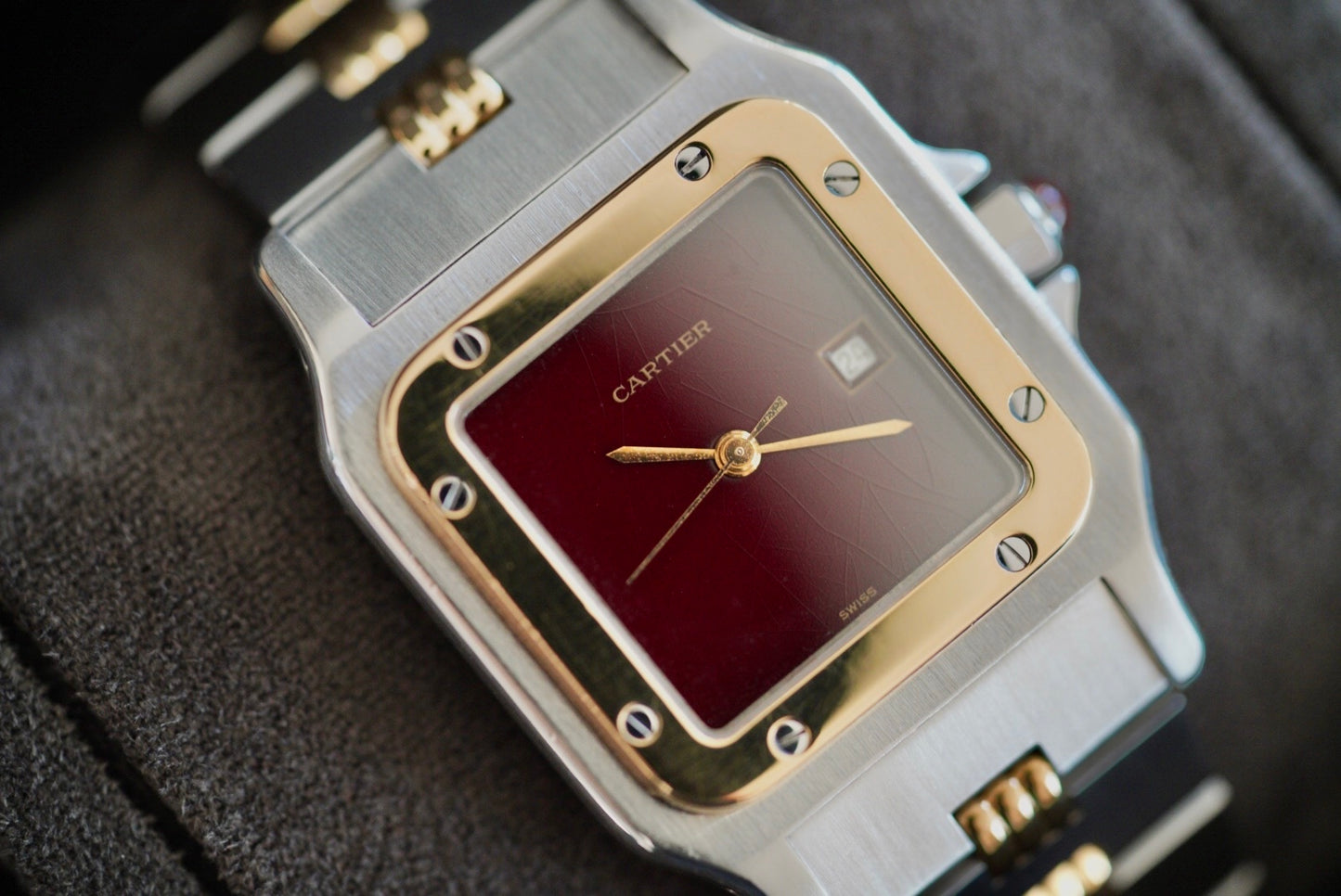 (2961) Cartier Santos Carrée Burgundy Godron