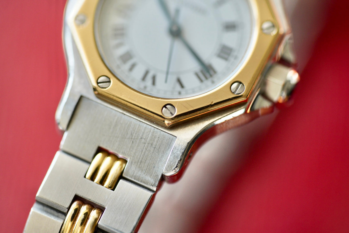 (0907) 1980s Cartier Santos Octagon Godron 24mm Automatic