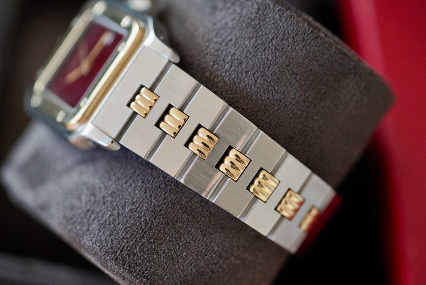 (2961) Cartier Santos Carrée Burgundy Godron