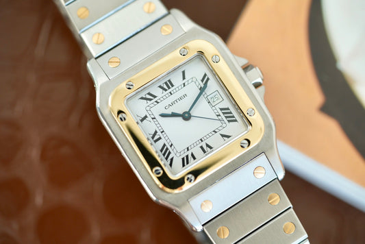 (2961) Cartier Santos Carrée Two-Tone White Dial