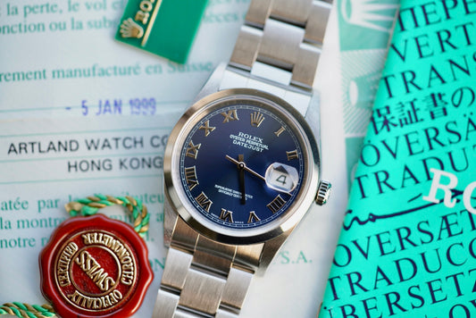 (16200) 1998 Rolex Datejust 36mm Blue Roman Dial