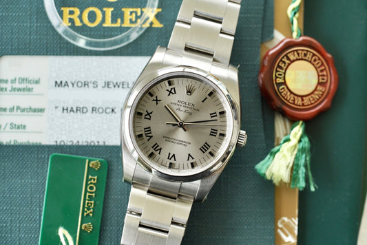 (114200) NOS 2011 Rolex Air-King 34mm ‘Hard Rock Cafe 10 Year Anniversary’ Caseback Engraving