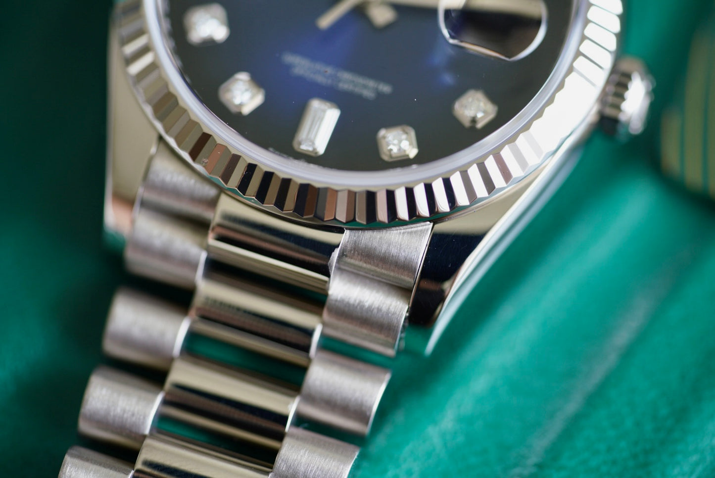 (128239) 2023 Rolex Day-Date Blue Ombrè Baguette Dial 36mm