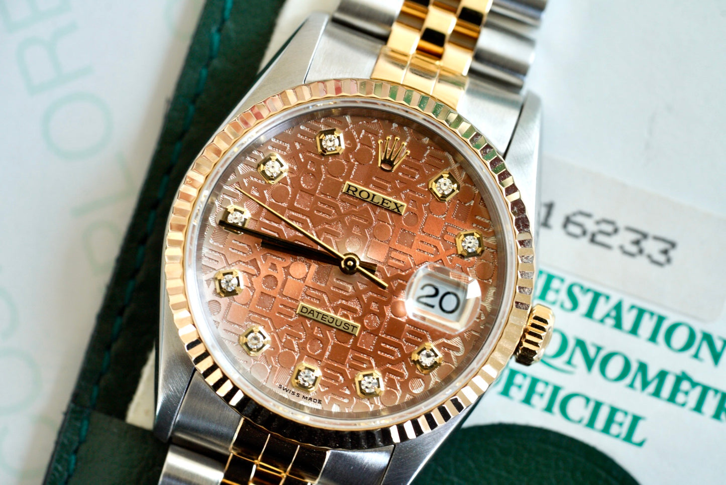 (16233) 1994 Rolex Datejust 36mm Silver ‘Salmon’ Anniversary Diamond Dial