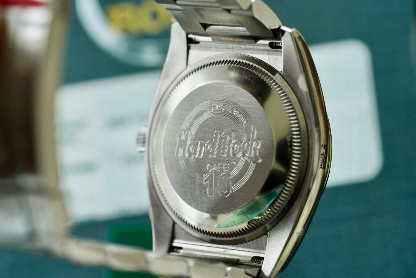 (114200) NOS 2011 Rolex Air-King 34mm ‘Hard Rock Cafe 10 Year Anniversary’ Caseback Engraving