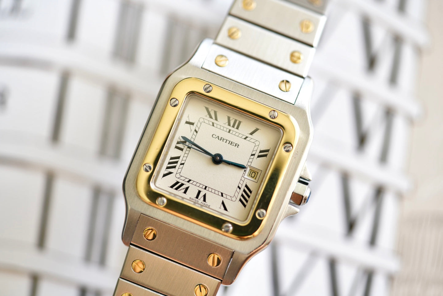 (2961) Cartier Santos Carrée Large 29mm Ivory/White Dial