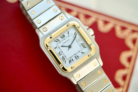 (2961) Cartier Santos Carrée Two-Tone White Dial Automatic