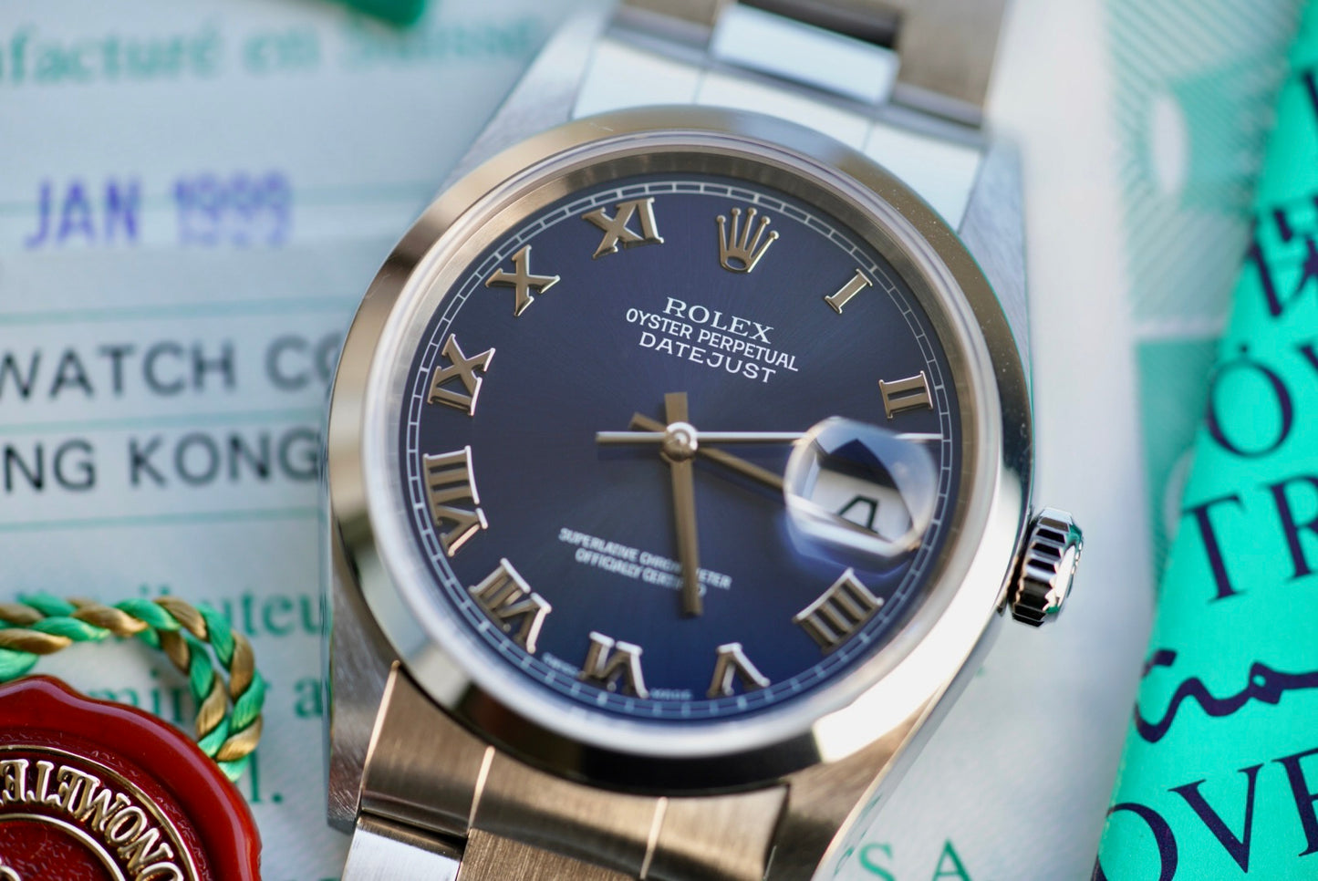 (16200) 1998 Rolex Datejust 36mm Blue Roman Dial