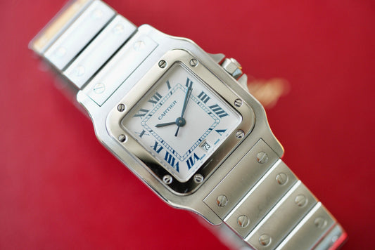(1564) Cartier Santos Galbée Quartz Cream/Blue Roman Numeral Dial