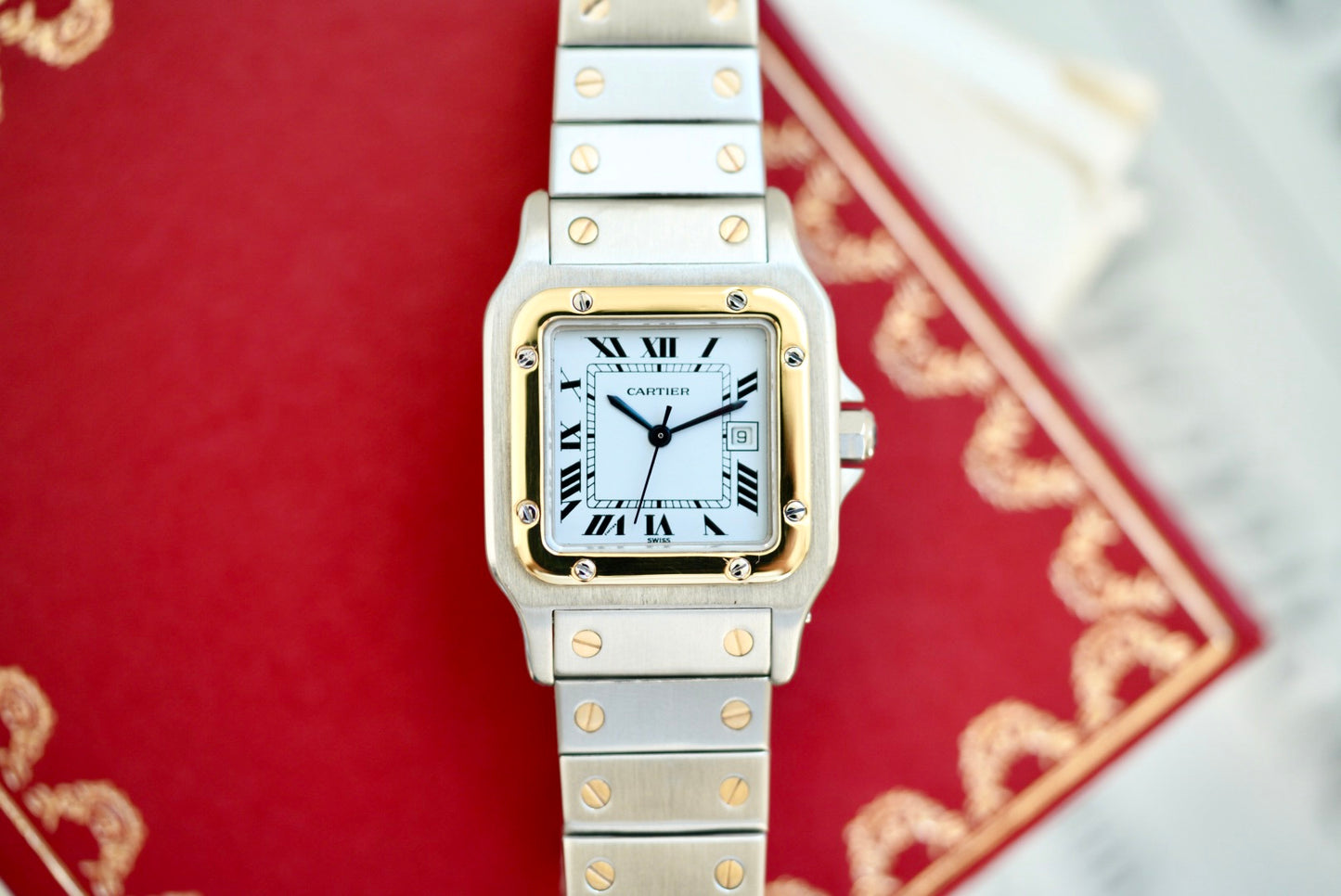 (2961) Cartier Santos Carrée Two-Tone White Dial Automatic